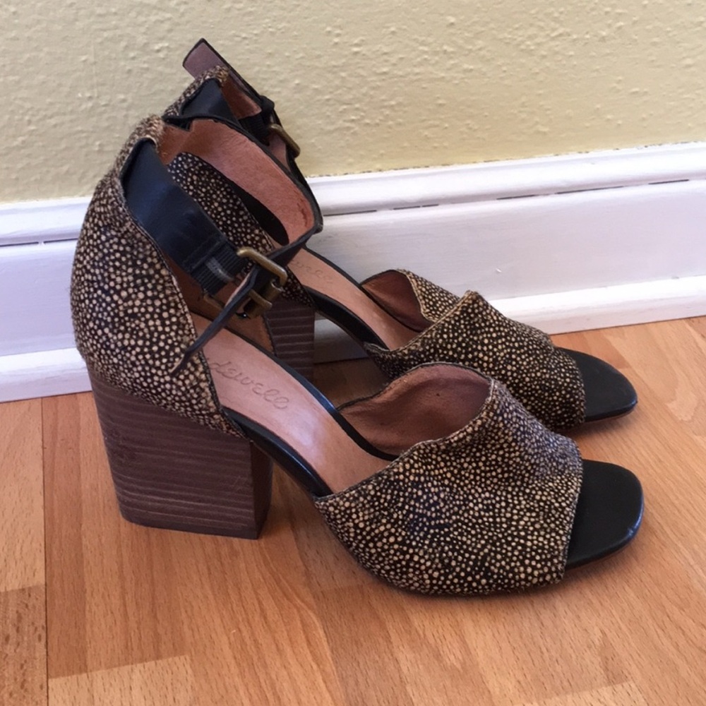 Madewell Open-Toe Block Heel Ankle Strap Sandal in Cream Speckle Pattern -Size 7